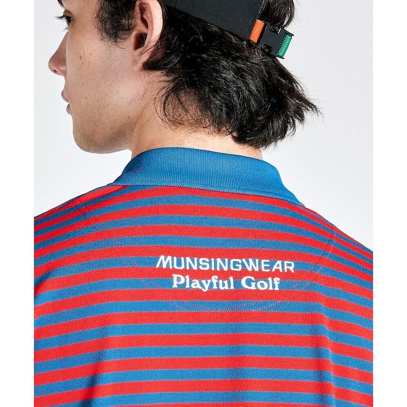 マンシング　sunscreen ボーダーポロシャツ　Mサイズ　新品 Munsingwear SUNSCREEN麻混ボーダー半袖ポロシャツ -デサント