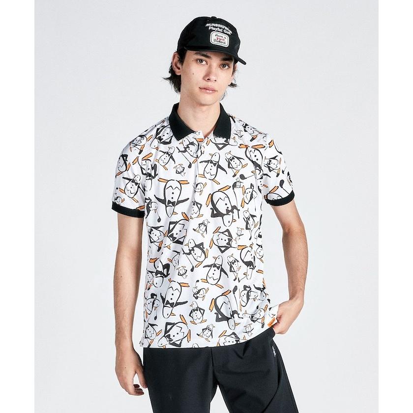 【マンシングウェア】人気グラフィック総柄×ペンギンロゴ 半袖ゴルフポロシャツL Munsingwear 公式 マンシングウェア ペンギン総柄半袖ポロシャツ