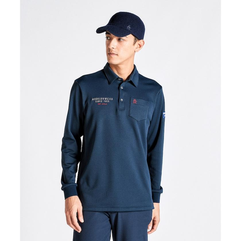 【新品未使用】マンシングウェア ロゴジャカード長袖シャツ ネイビー　LLサイズ Munsingwear ロゴジャカードテーラーカラー長袖シャツ -デサントストア