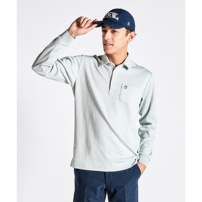 新品マンシングウェア　ストレッチリンクスジャガード長袖ポロシャツМネイビー Munsingwear ストレッチリンクスジャガード長袖ポロシャツ