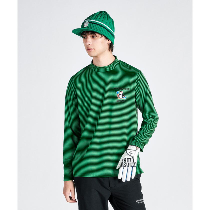 【新品】マンシングウェア　モックネック長袖シャツ蓄熱保温　LL　ヒートナビゴルフ Munsingwear 公式 マンシングウェア ボーダーモックネック長袖