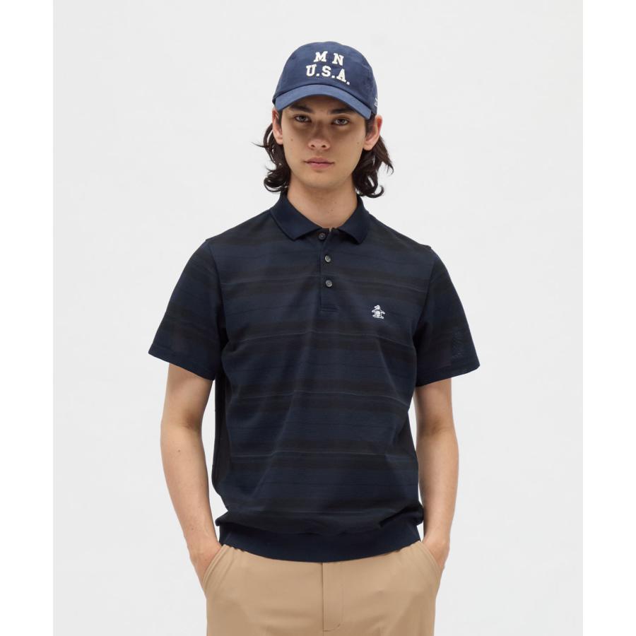 美品 MUNSINGWEAR カモフラ ボーダー ポロシャツ 紺 M 日本製 Munsingwear 公式 マンシングウェア 先染めボーダー半袖