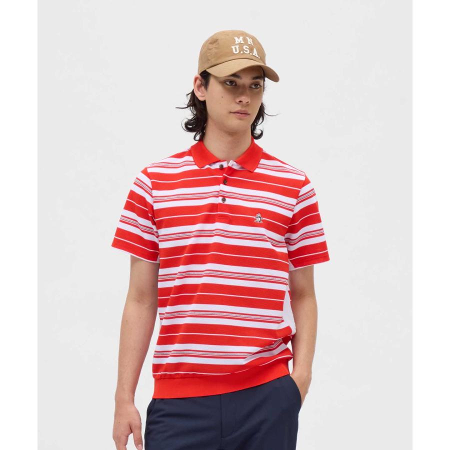 【美品】マンシングウェア Munsingwear ゴルフ ポロシャツ 赤 柄 Munsingwear（マンシングウェア） 公式 先染めボーダー半袖ポロシャツ