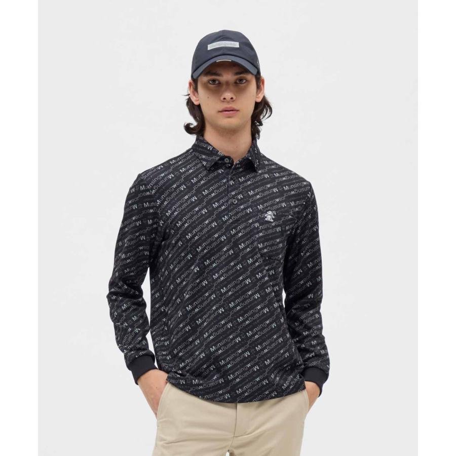Munsingwear ポロシャツ ロゴ総柄 ブラック LL Munsingwear（マンシングウェア） 公式 HEAT NAVI ロゴ総柄プリント台