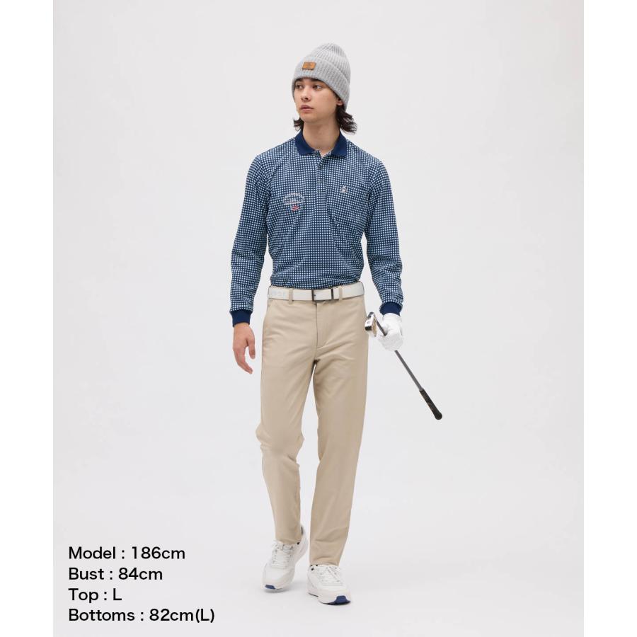 マンシングウェアMUNSINGWEAR ロゴ総柄ポロシャツ&パンツ上下セット マンシングウェア MUNSINGWEAR HEAT NAVI ロゴ総柄プリント台衿付き