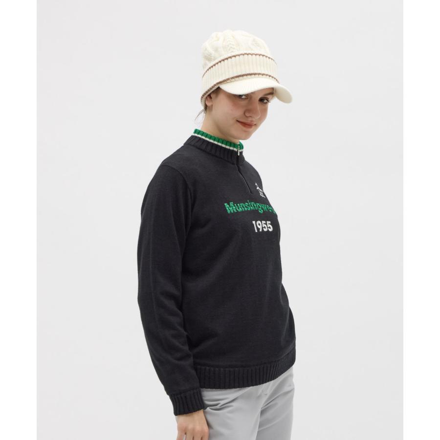 公式 マンシングウェア MUNSINGWEAR 裏付き防風ハーフジップセーター レディース ニット ゴルフ スポーティー  MG5FST82L 25FWの画像