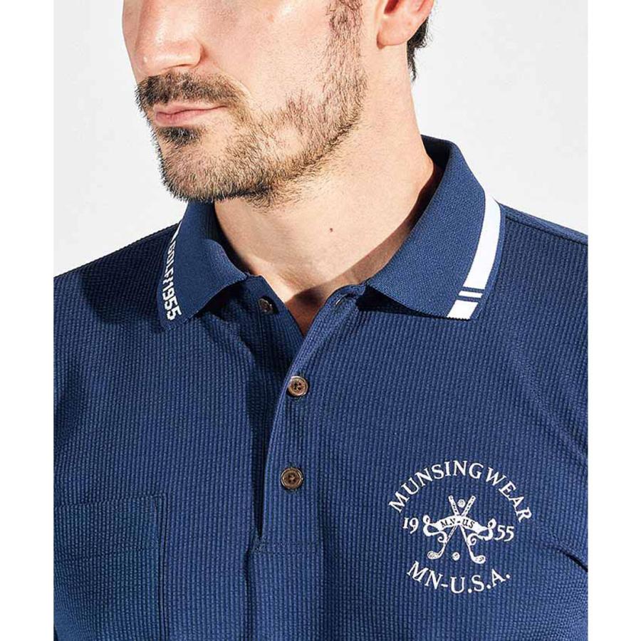 新品未使用タグ付き　ゴルフウェア【Munsingwear】サッカー素材ポロシャツ Munsingwear（マンシングウェア） 公式 シアサッカー半袖ポロシャツ
