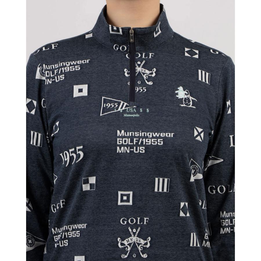 【新品未使用】マンシングウェア ロゴジャカード長袖シャツ ネイビー　LLサイズ 新品未使用】マンシングウェア ロゴジャカード長袖シャツ ネイビー LL