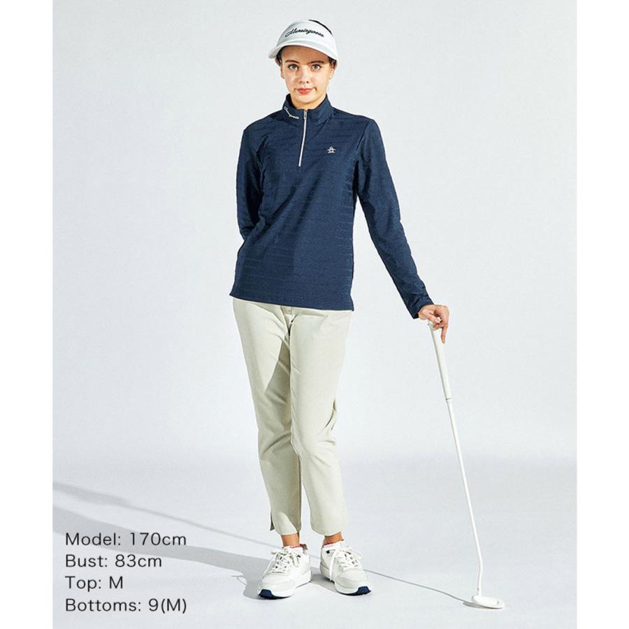 新品！レディース　マンシングウェア　ジャカード長袖ジップアップシャツ　L 白 Munsingwear（マンシングウェア） 公式 地柄ジャカード長袖ジップ