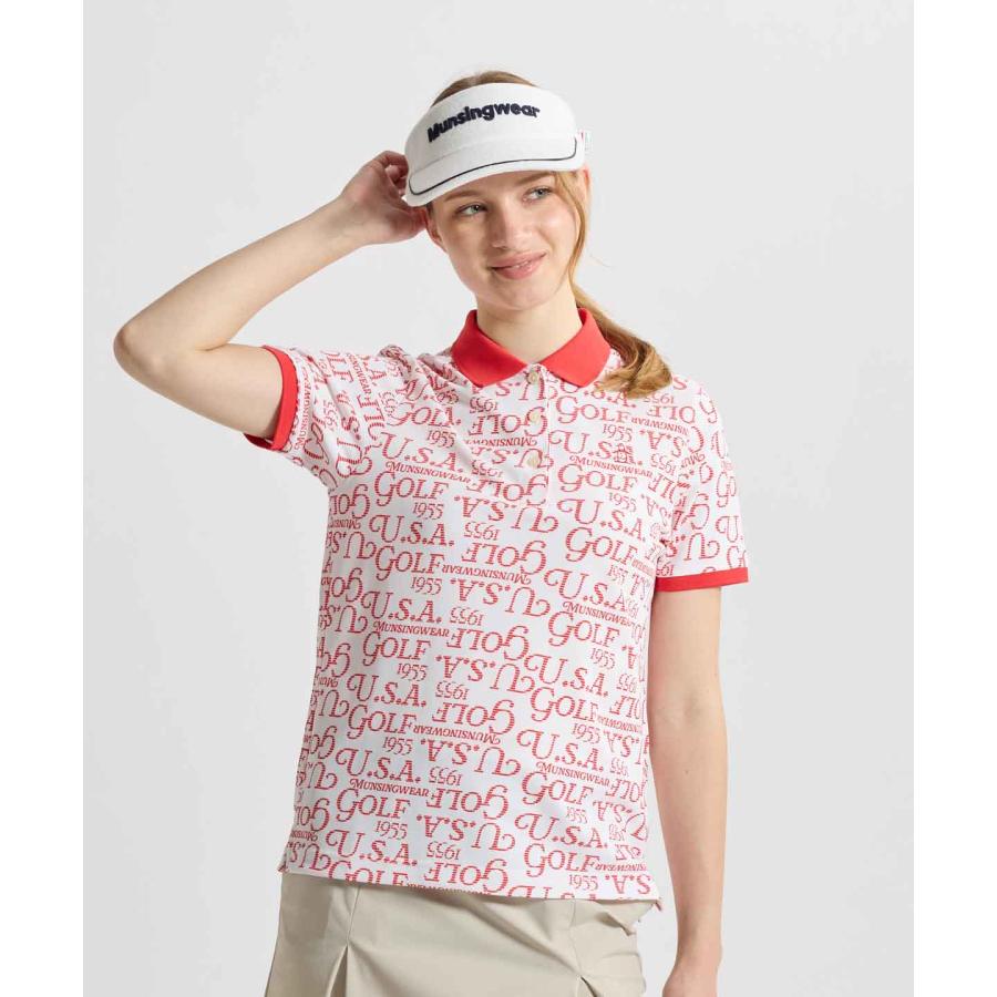 新品マンシングウェア 半袖シャツ 襟付き 飛び柄 フィラシス 吸汗速乾 LL白 Munsingwear（マンシングウェア） 公式 フィラシスロゴ総柄プリント