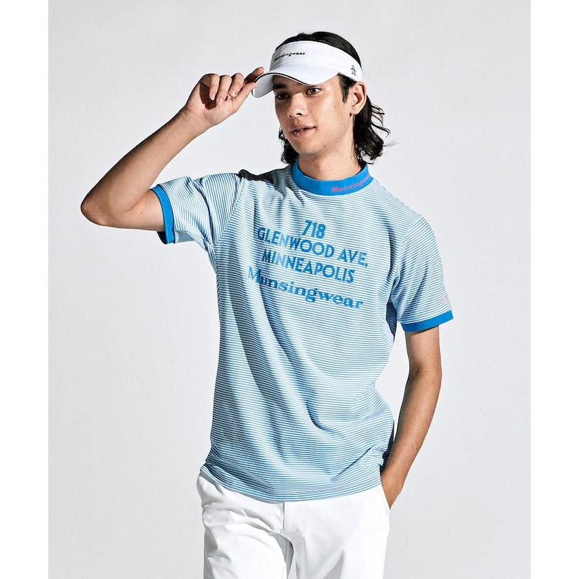 1086 未使用級　マンシングウェア　LL半袖　モックネック　ボーダー　日本製 Munsingwear セール 公式 マンシングウェア サンスクリーン