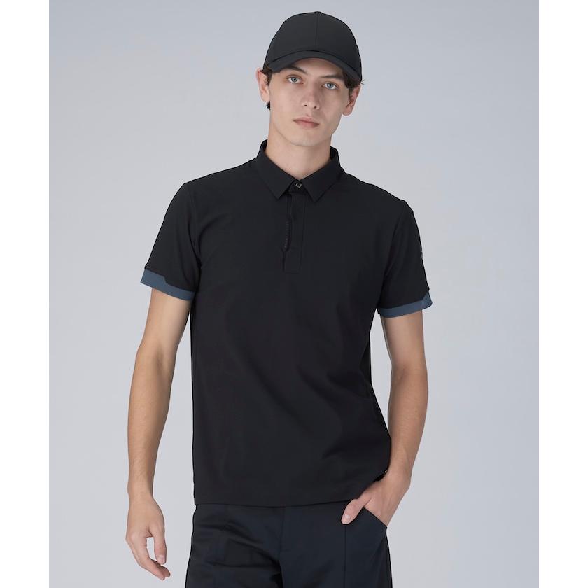 LANVIN SPORT ポロシャツ グレー ネイビー LANVIN SPORT メッシュリブ衿半袖ポロシャツ【Sunscreen NIR