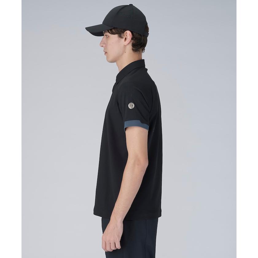 LANVIN SPORT ポロシャツ グレー ネイビー LANVIN SPORT メッシュリブ衿半袖ポロシャツ【Sunscreen NIR
