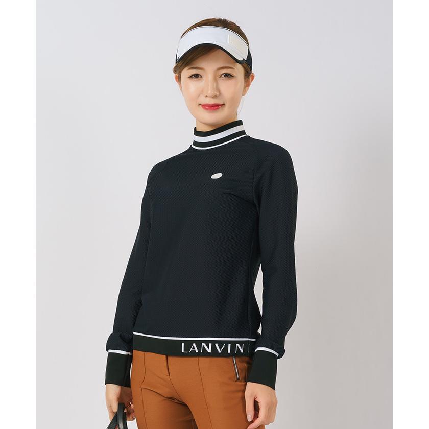 美品黒ランバンスポールレディースゴルフモックネックシャツ長袖