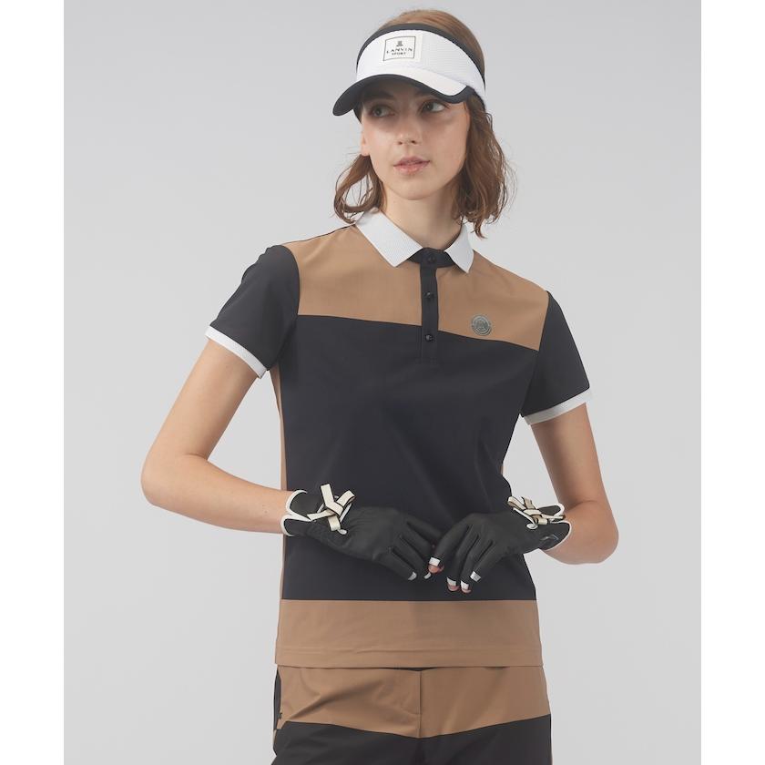 LANVIN - coco 中古 ランバンスポール LANVIN SPORT レディース 半袖ポロシャツ 38(M) 青×白 ブルー コットン ドット/総柄 LANVIN SPORT モノグラムプリント半袖ポロシャツ【SUNSCREEN