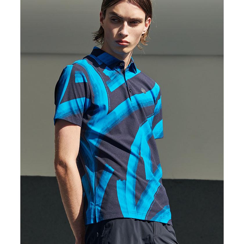 24SS ランバンスポール モノグラムプリント半袖ポロシャツ 高機能シャツ LANVIN SPORT モノグラムプリント半袖ポロシャツ（ゴルフ/メンズ