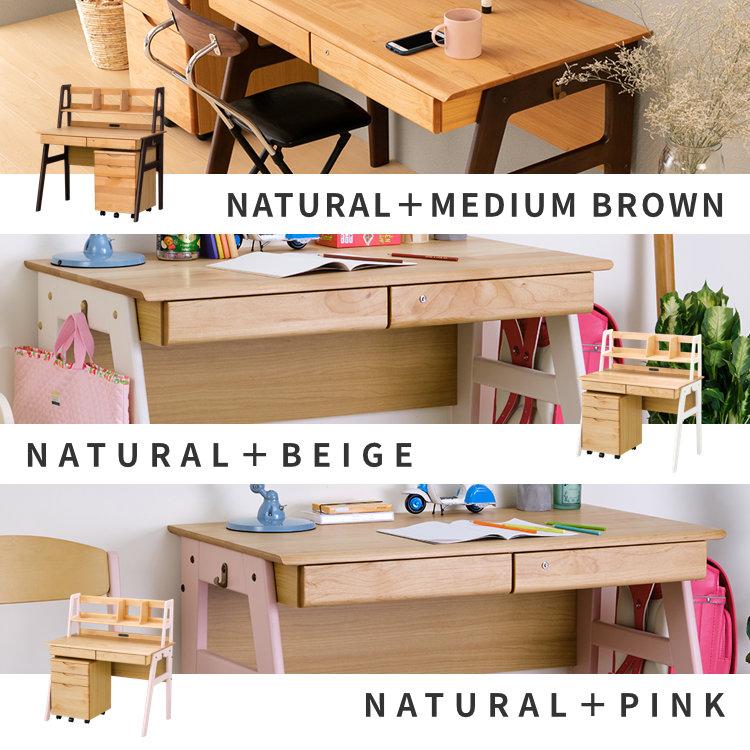 パソコンデスク/勉強机 3点セット 【ナチュラル】 デスク・ワゴン・上棚 組立品 パソコンデスク/勉強机 3点セット 【ナチュラル】 デスク