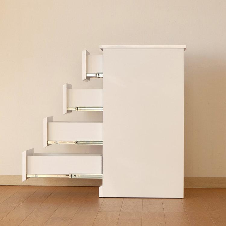 ISSEIKI ホワイト 4段チェスト 一生紀 チェスト 白 おしゃれ スリムチェスト 4段 ヘルミ 幅45