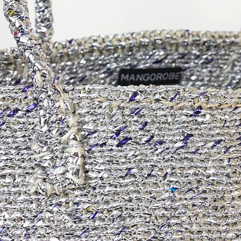 20%オフ!】プラスチックサイザルバッグ カゴバッグ シルバー 20%オフ!】プラスチックサイザルバッグ カゴバッグ シルバー