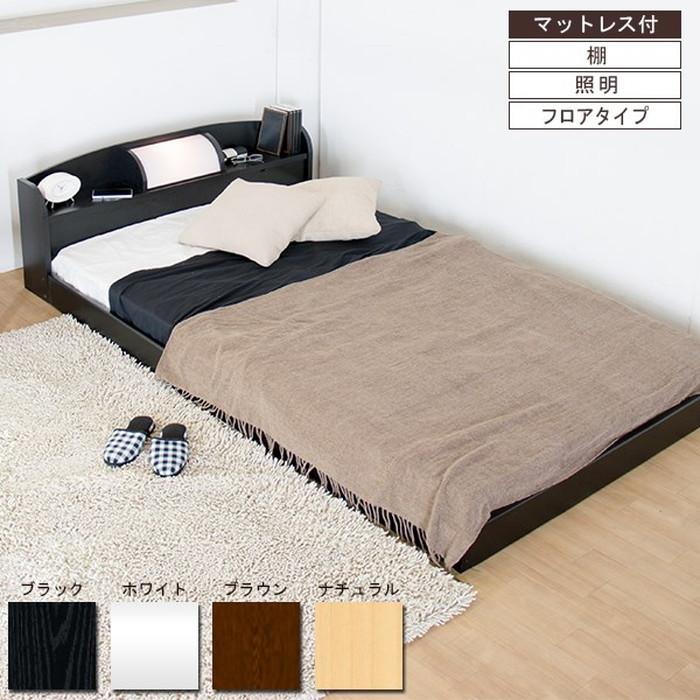 棚照明付フロアベッド ダブル 二つ折りボンネルコイルスプリング ...