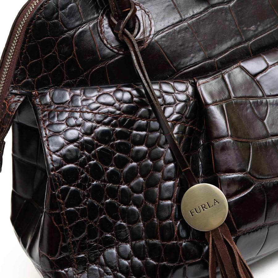 ⭐️新品⭐️FURLA ハンドバック　クロコ　レザー　ブラック FURLA フルラ ハンドバッグ 牛革 クロコ型押し : Desir Yahoo
