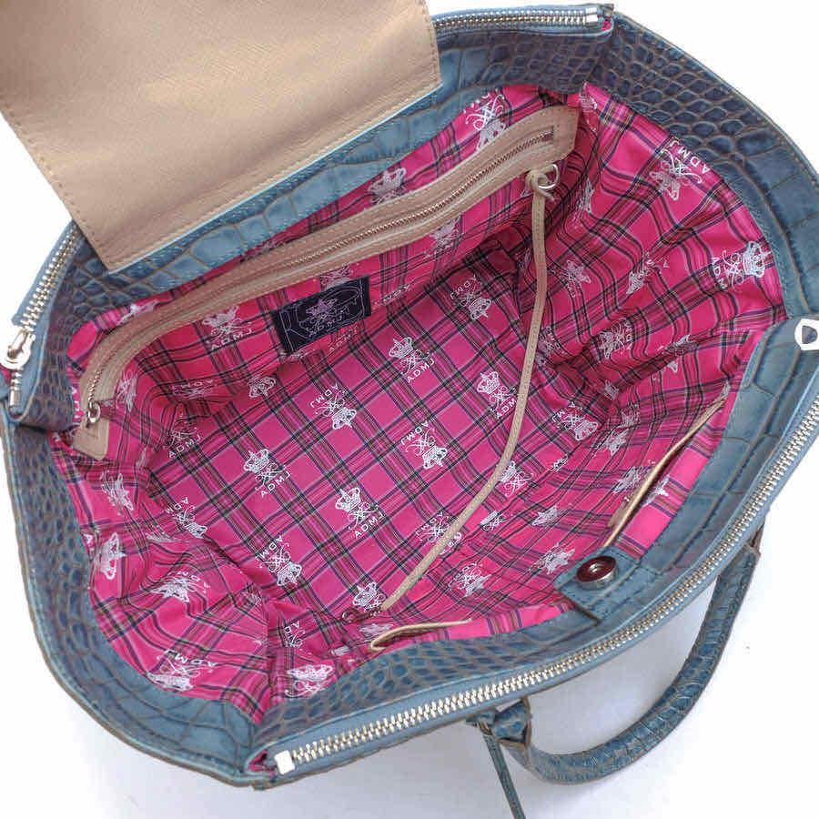 ○エーディーエムジェイ ADMJ 子牛革 カーフ ハンドバッグ 17SA01016 KHALIVALLEY 32cm W-ZIP TOTE Wジップ クロコ型押し レディー 中古 A.D.M.J（エーディーエムジェイ） ADMJ ハンドバッグ 17SA01016