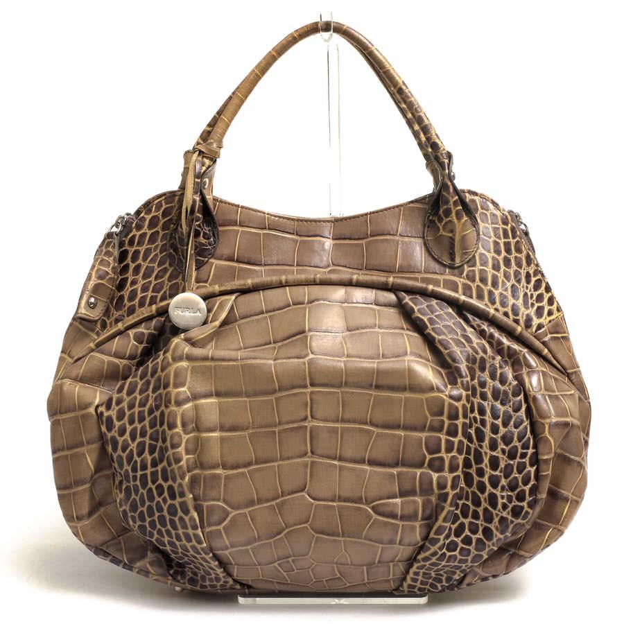 FURLA フルラ ハンドバッグ 牛革 クロコ型押し : c4705 : Desir Yahoo 