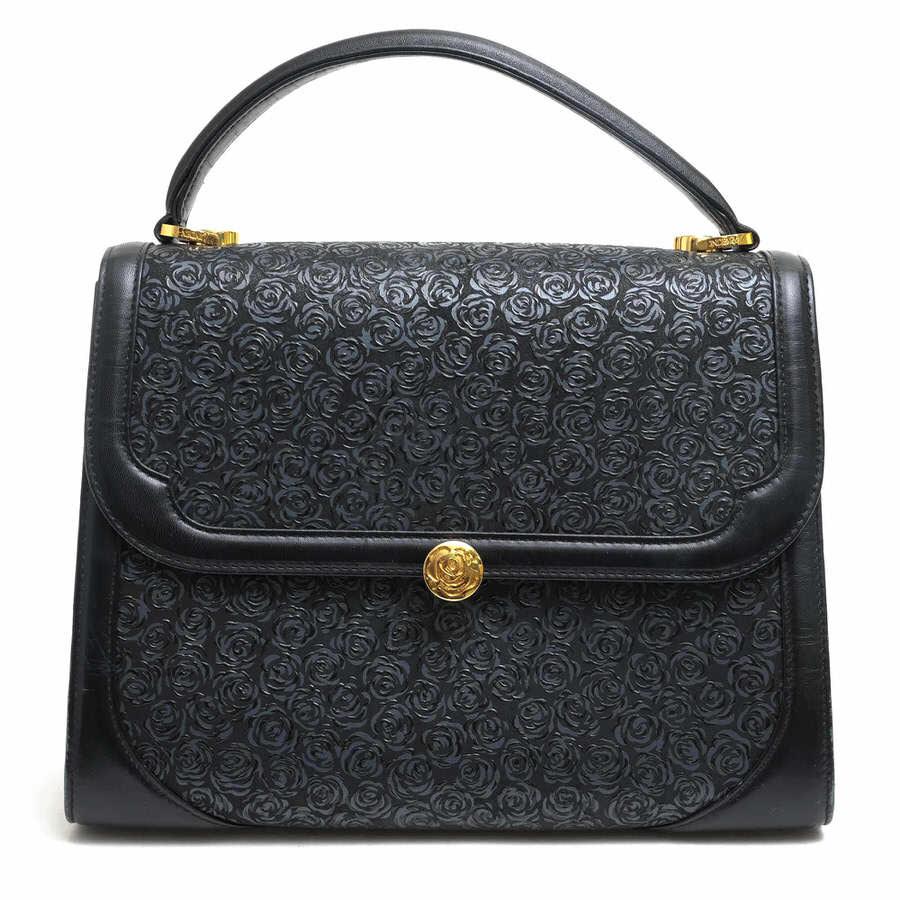 ★超美品★　印傳屋 INDENYA  和装用バッグ　黒漆　ルミドーレ　薔薇 印傳屋 INDEN-YA 印伝 ハンドバッグ Lumidore ルミドーレ 鹿革