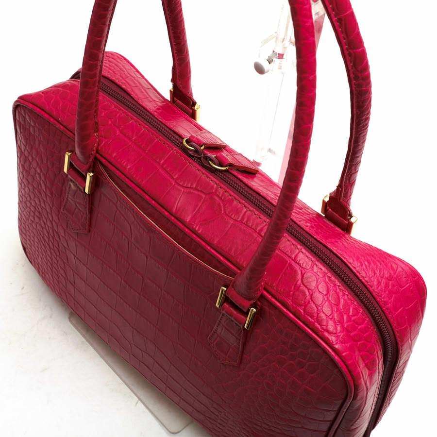 美品 ハマノ クロコダイル型押し ミニボストン ハンドバッグ ダークブラウン 美品 ハマノ クロコダイル型押し ミニボストン ハンドバッグ ダーク