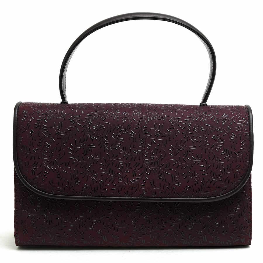 INDEN-YA 印傳屋 花柄 コロンとしたバッグ 黒 フォーマル 鹿革- 