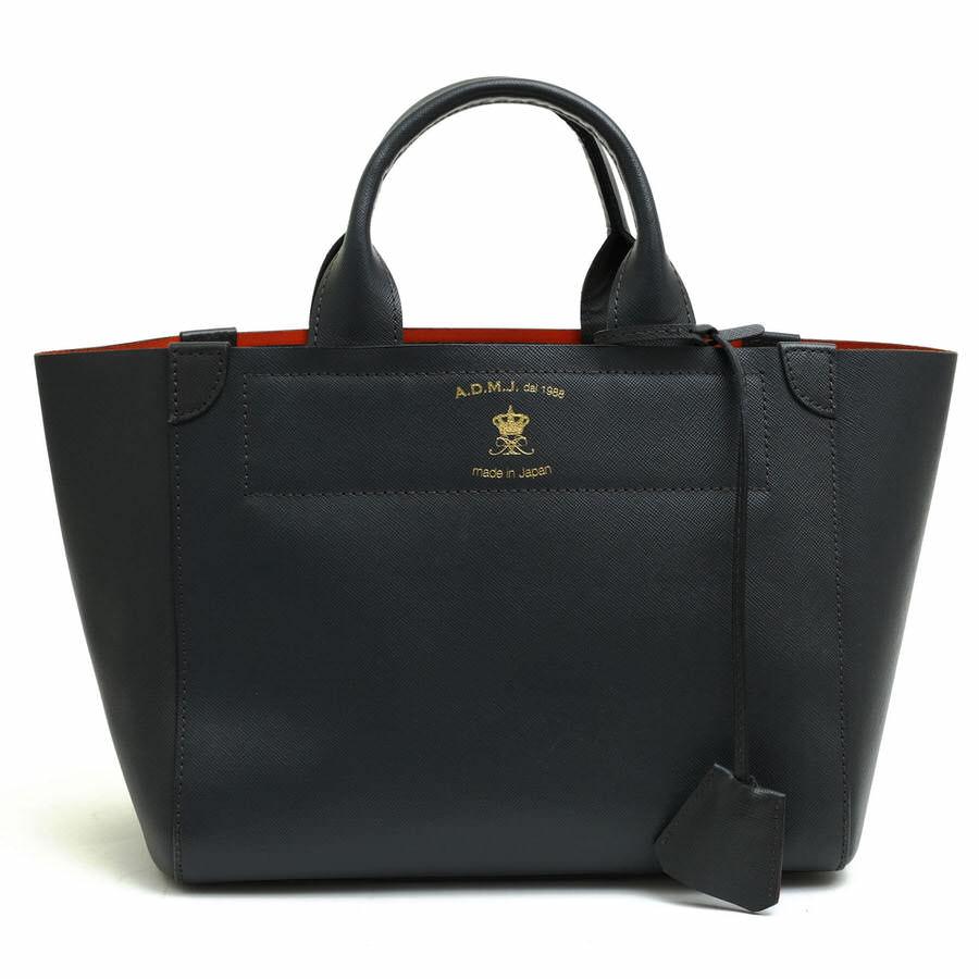 未使用品】A.D.M.J. トートバッグ シボ革 ネイビー 保存袋付 A4 D
