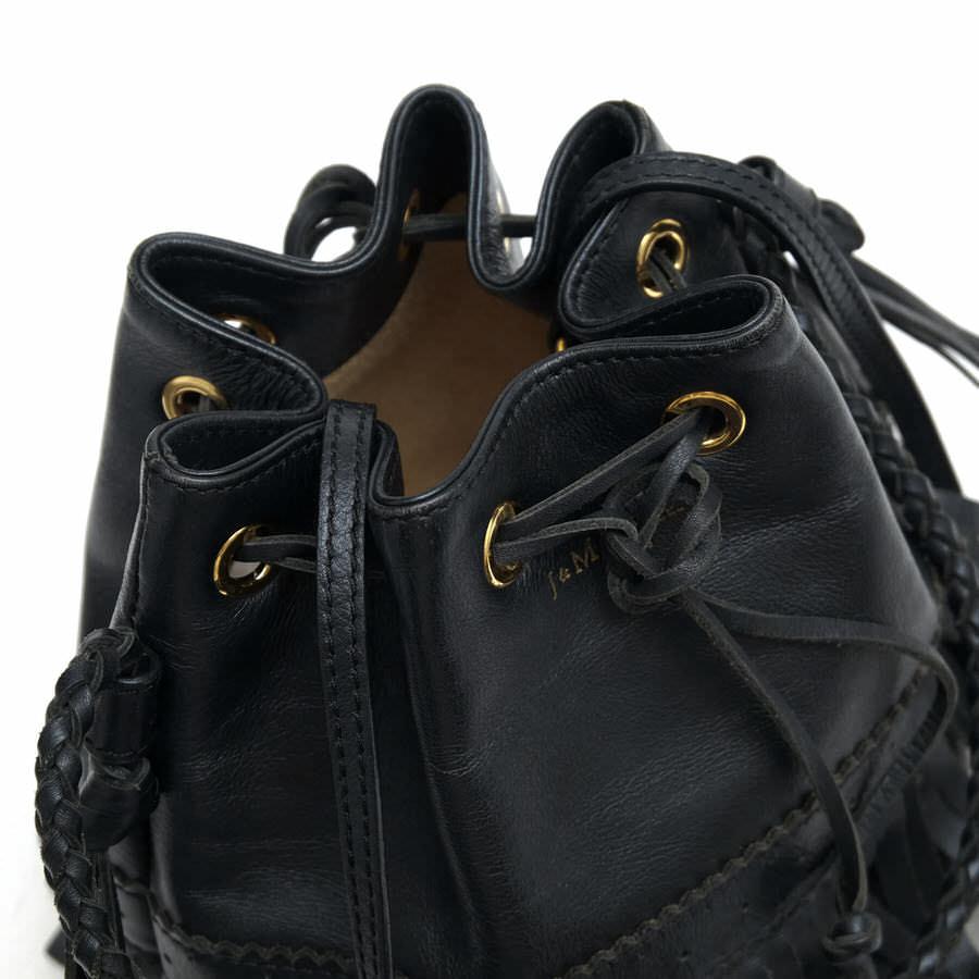 【美品】  J&amp;M DAVIDSON / ジェイアンドエムデヴィッドソン | 2way Carnival カーニバル オールレザー フリンジ  巾着型 ショルダー付き ハンド バッグ 保存袋有 | BLACK | レディース J&M Davidson（J＆Mデヴィッドソン） ハンドバッグ カーニバル