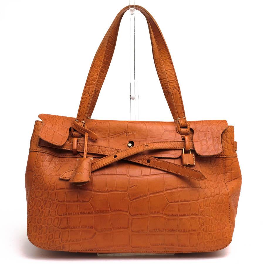 ゲンテン　レザートートバッグ　型押し 美品】 ゲンテン 工具ロゴ レザー トートバッグ 肩掛け トスカ