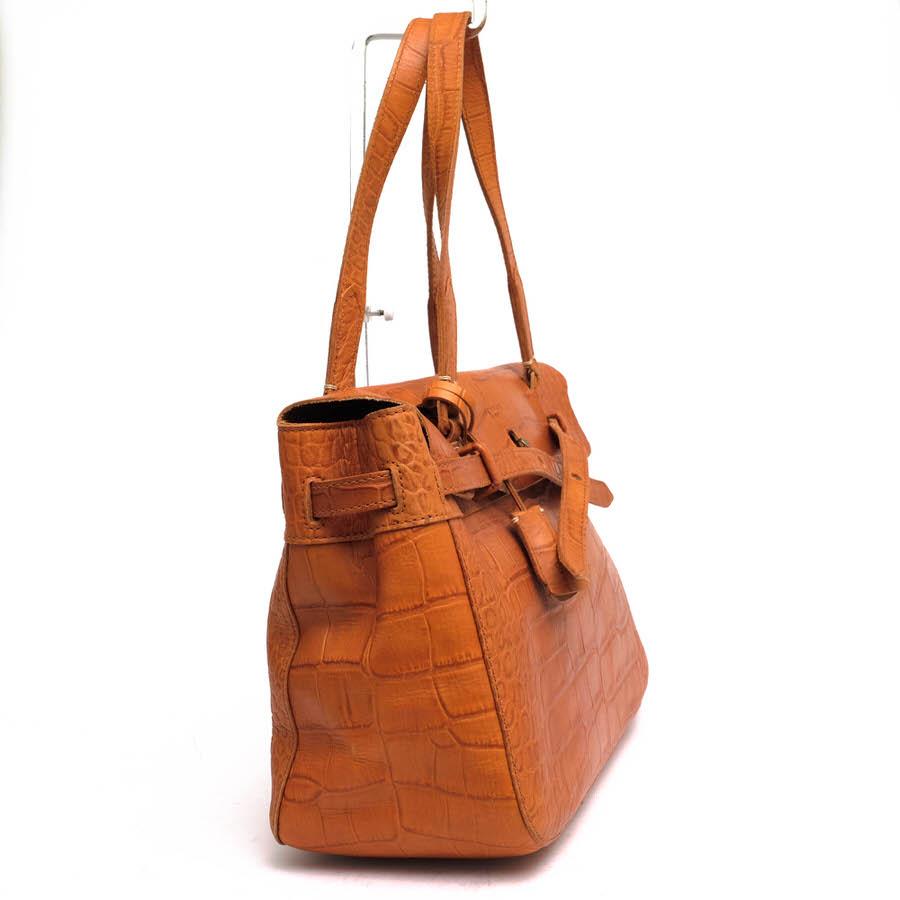 genten ゲンテン トートバッグ ハンドバッグ 茶 クロコ型押し 肩掛け genten ゲンテン トートバッグ 牛革 クロコ型押し 肩掛け ワン