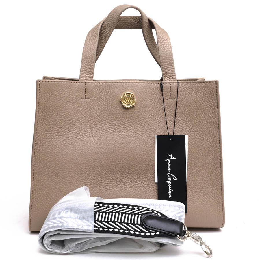 ○アンコキーヌ Anne Coquine イタリアンシュリンクレザー 牛革 ハンドバッグ 2405 ジャガードストラップ付き 2WAY ショルダーバッ 中古 Anne Coquine アンコキーヌ ハンドバッグ 2405 イタリアンシュリンク