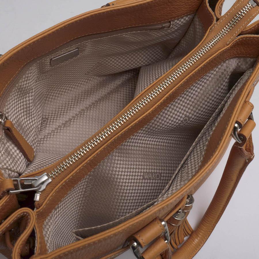 【極美品】WAKO 銀座和光 ハンドバッグ タッセル ダークブラウン シボ革 WAKO 和光 ハンドバッグ 牛革 カーフ タッセル シボ革 シュリンク