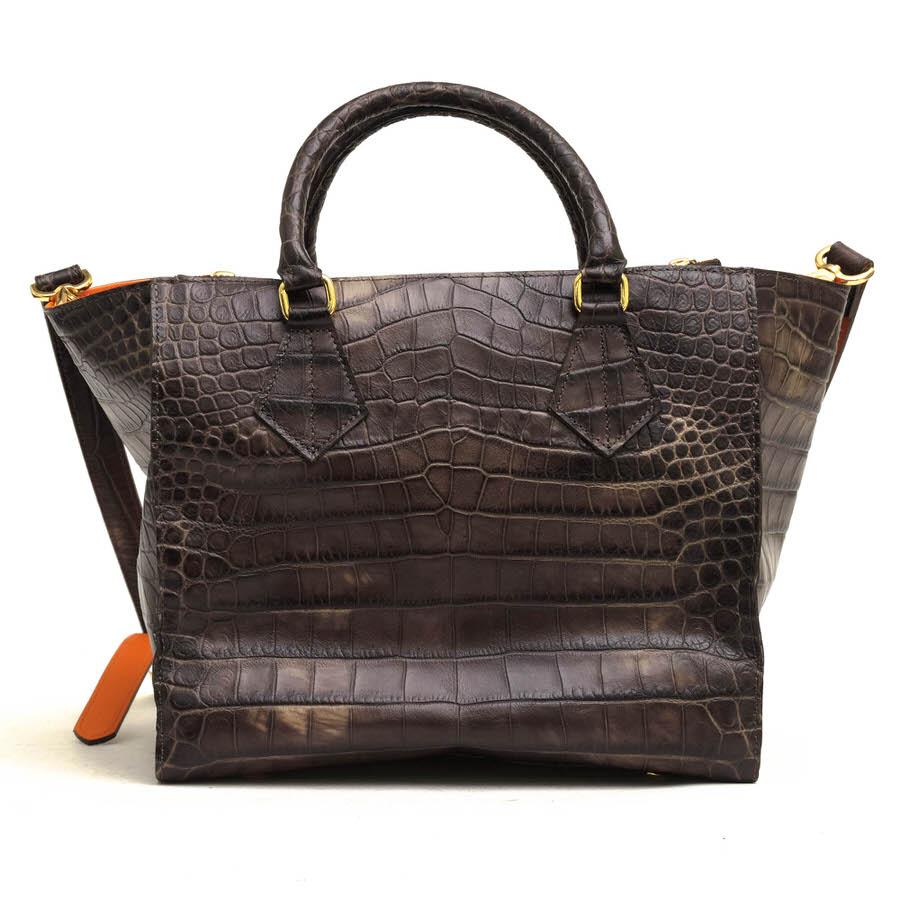 A.D.M.J ハンドバッグ茶色クロコ型押し 