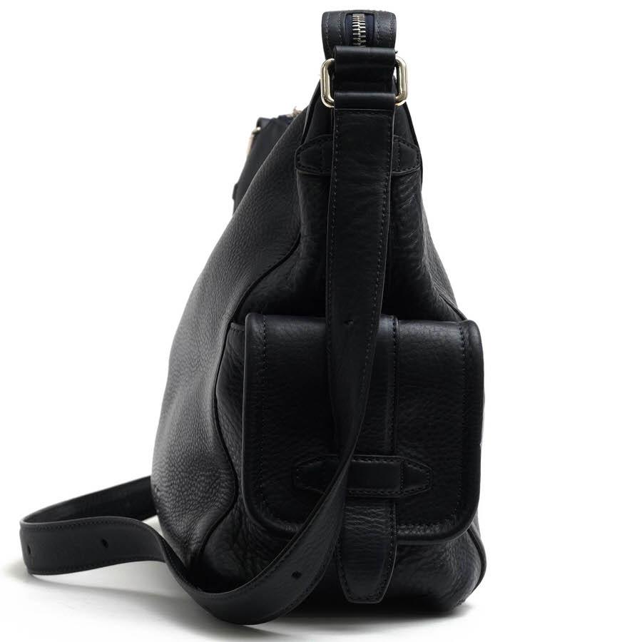 HIROFU（ヒロフ） ショルダーバッグ 牛革 サイドポケット付き Hロゴ