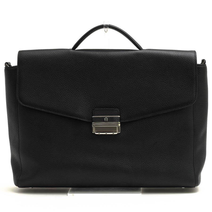 アイグナーAIGNER ベージュ レザー ビジネスバッグ AIGNER アイグナー ビジネスバッグ 牛革 シボ革 シュリンクレザー