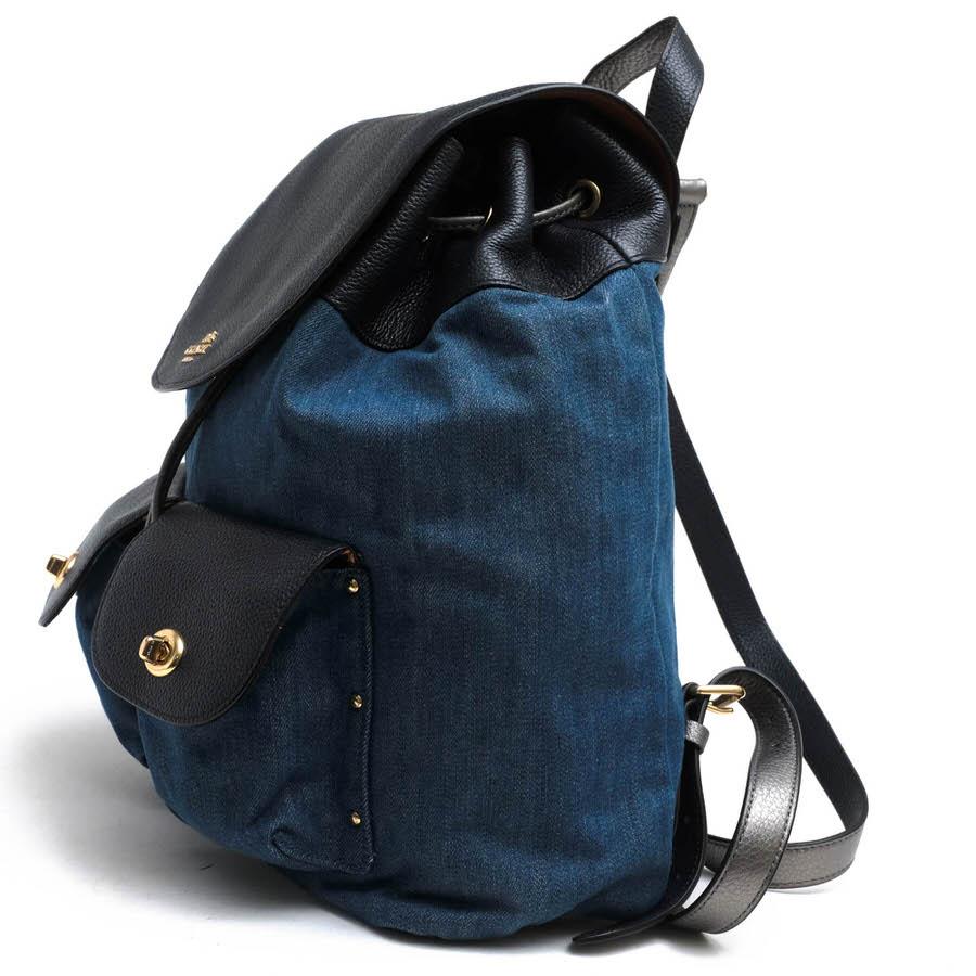 ○コーチ COACH キャンバス ペブルドレザー 牛革 リュック F25883 Billie Backpack Denim Multi Light Gold 巾着型 デニム レディ  中古 COACH（コーチ） リュック F25883 Billie Backpack Denim Multi Light