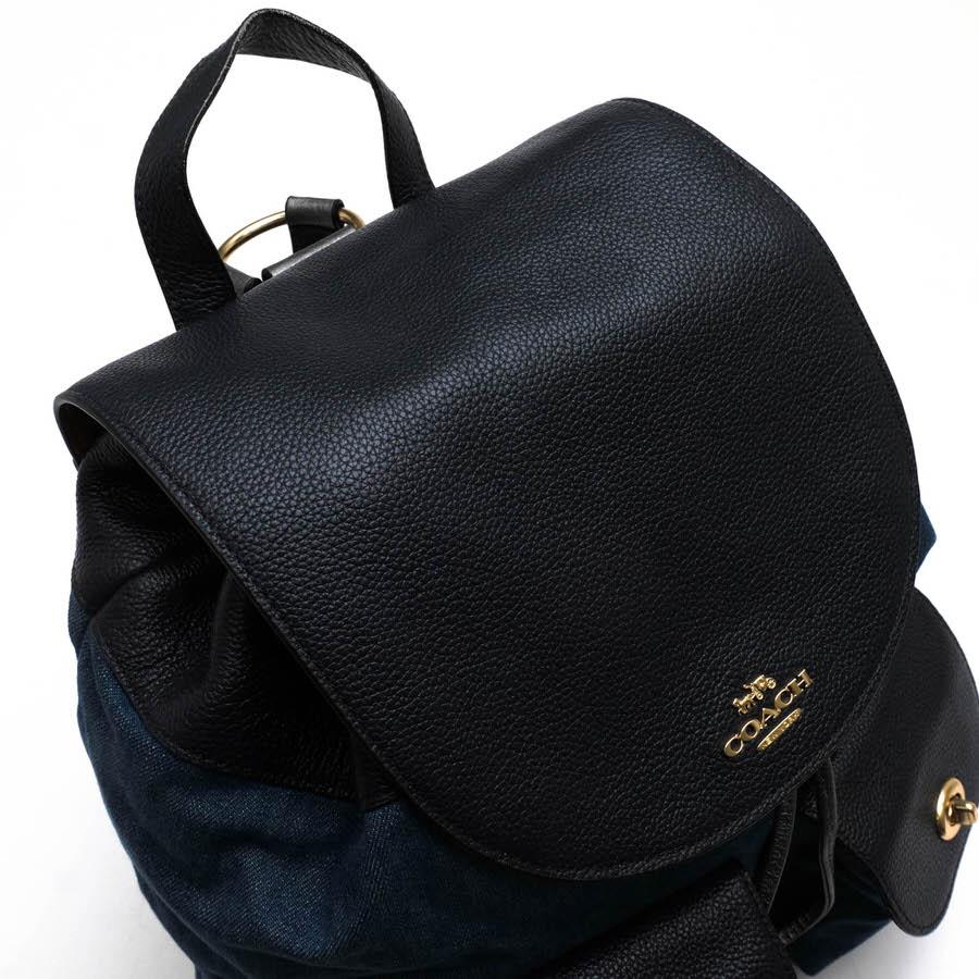 ○コーチ COACH キャンバス ペブルドレザー 牛革 リュック F25883 Billie Backpack Denim Multi Light Gold 巾着型 デニム レディ  中古 COACH（コーチ） リュック F25883 Billie Backpack Denim Multi Light
