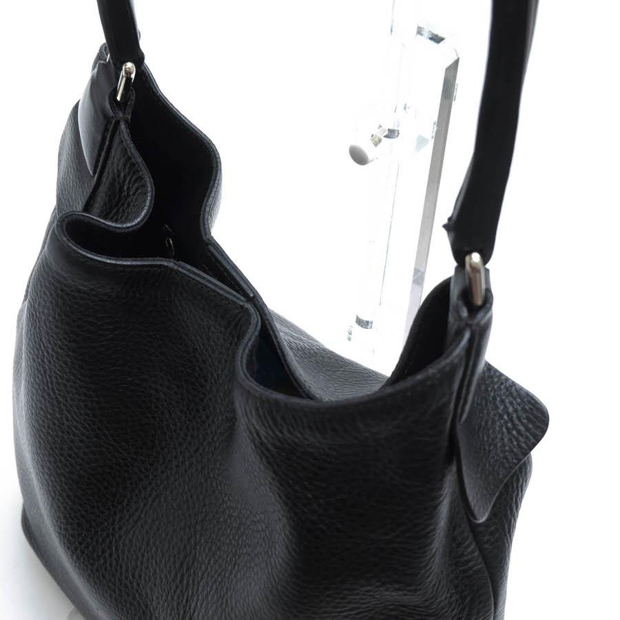 【美品】HIROFU バケッタレザー ワンショルダーハンドバッグ Hロゴ Hロゴ HIROFU ヒロフ トートバッグ ワンショルダー ブラック 本革