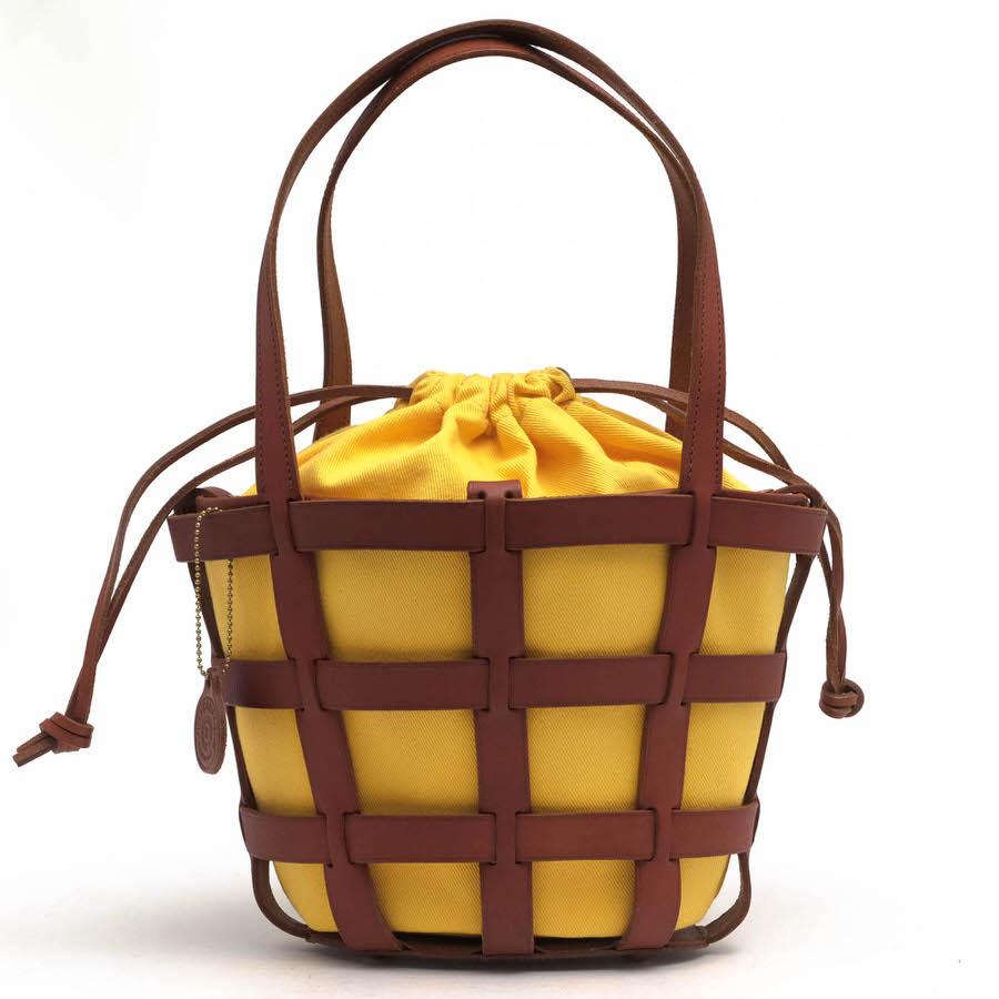 ○ジャストカンパーニュ Just Campagne バスケットバッグ 牛革 リネン ハンドバッグ VALLEE SET truffe 巾着型 肩掛け ワンショル  中古 Just Campagne（ジュストカンパーニュ） ジャストカンパーニュ