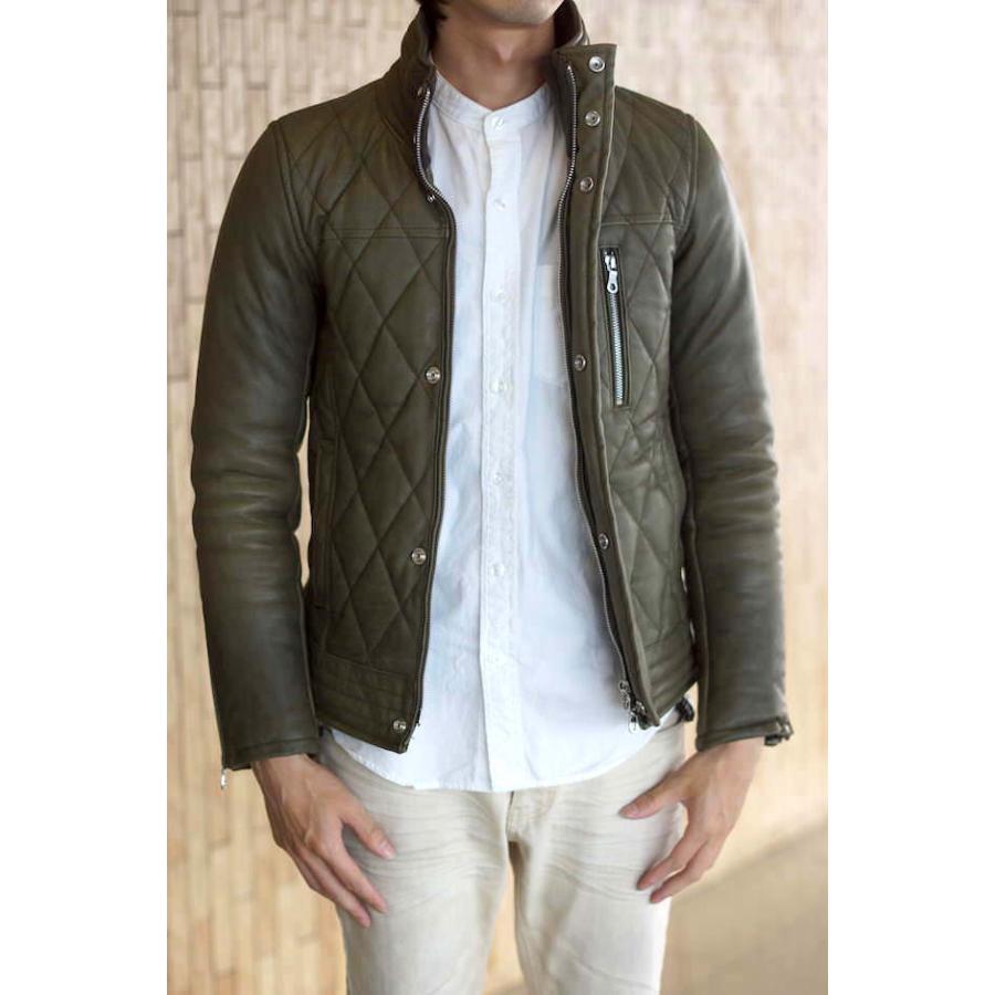 VANQUISH ラムレザーダイヤキルトスタンドカラーブルゾン ヴァン