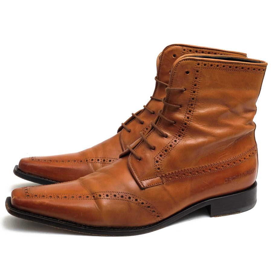 ○ディースクエアード DSQUARED2 牛革 カーフ レースアップブーツ 323462 チゼルトゥ レザーソール メンズ 【中古】 中古 DSQUARED2（ディースクエアード） レースアップブーツ 323462 牛革