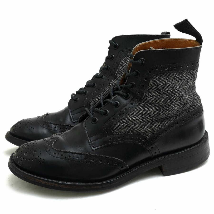 ○トリッカーズ Tricker's 牛革 レースアップブーツ M6972 Brogue Boot ツイード カントリーブーツ ウイングチップ ダイナイトソー 中古 Tricker's（トリッカーズ） レースアップブーツ M6972 Brogue Boot