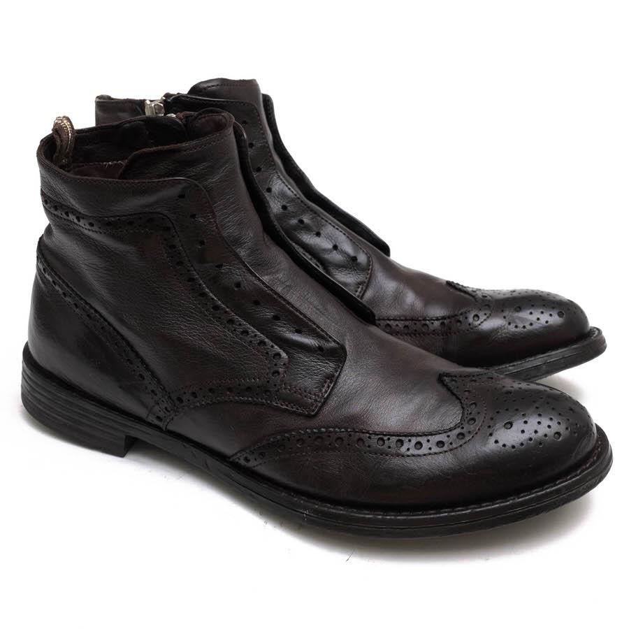 ○オフィチーネクリエイティブ OFFICINE CREATIVE 牛革 カーフ サイドジップブーツ レースレス ウイングチップ ヴィンテージ加工   中古 OFFICINE CREATIVE（オフィチーネクリエイティブ） サイドジップブーツ