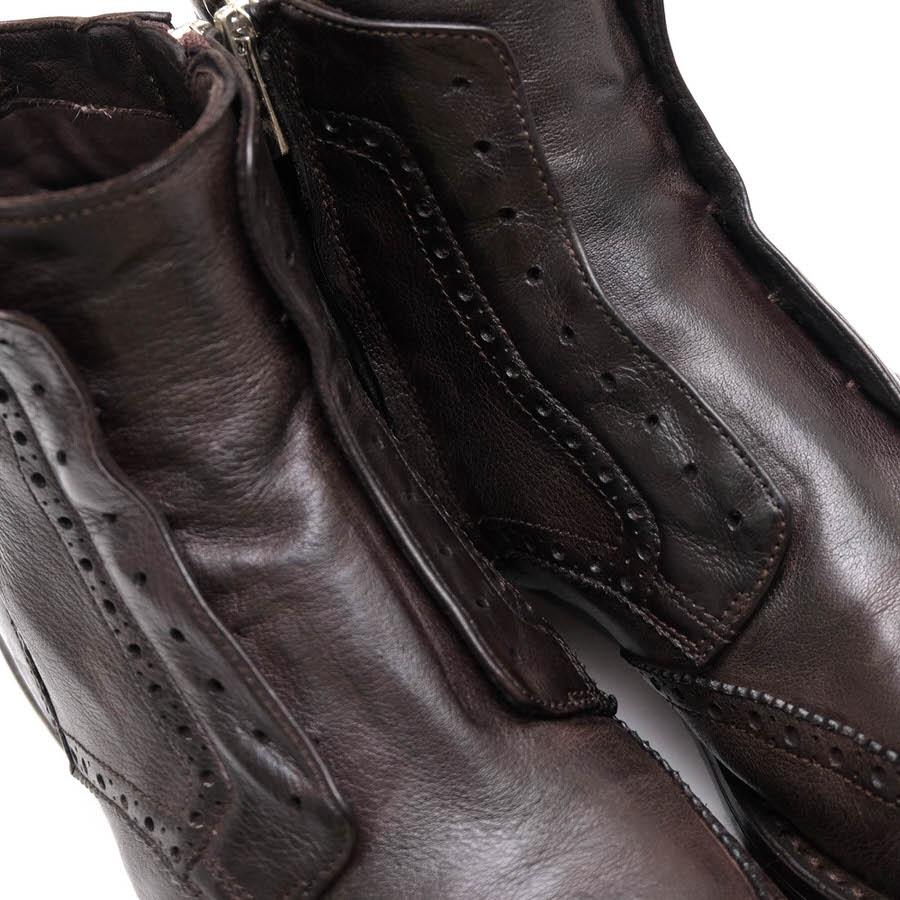 ○オフィチーネクリエイティブ OFFICINE CREATIVE 牛革 カーフ サイドジップブーツ レースレス ウイングチップ ヴィンテージ加工   中古 OFFICINE CREATIVE（オフィチーネクリエイティブ） サイドジップブーツ