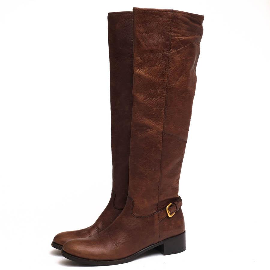 ○プラダ PRADA 牛革 カーフ ロングブーツ 1W012C CERVO SHINE MORE 乗馬ブーツ ジョッキーブーツ サイドジップ レディース 【中古 中古 PRADA（プラダ） ロングブーツ 1W012C CERVO SHINE MORE 牛革 カーフ