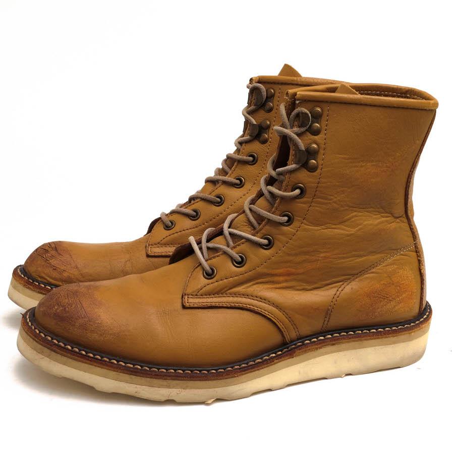 ○グラム glamb 牛革 レースアップブーツ GB08AT AC18 Harrison boots Vibramソール ヴィンテージ加工 プレーントゥ メンズ 【中古 中古 glamb（グラム） レースアップブーツ GB08AT AC18 Harrison boots 牛革